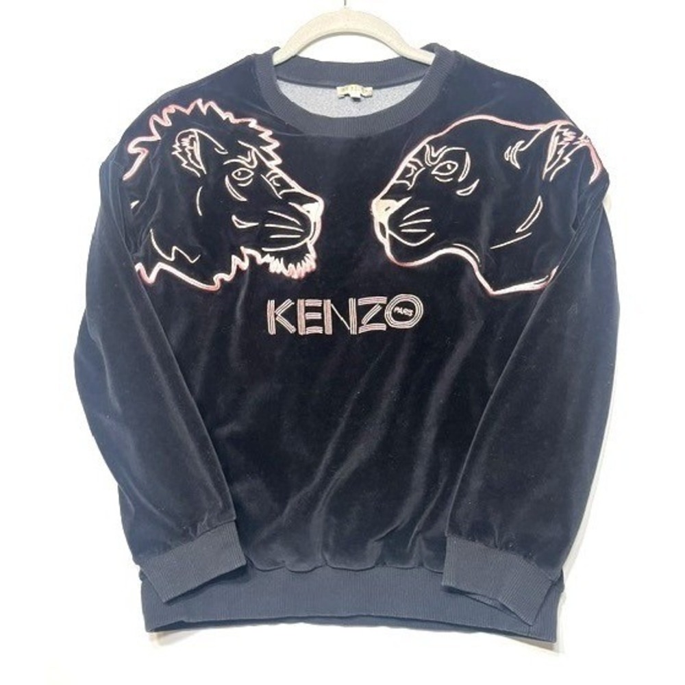 Kenzo Kids Black Velvet Lion Pink Embroidered Sweatshirt Size 14A